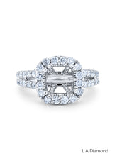 14k White Gold Diamond Halo Cushion Cut Semi Mount Engagement Ring 1.24c